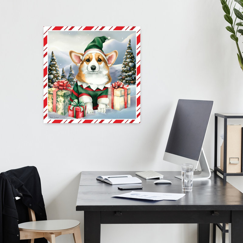 Corgi Elf 1 Piece Wrapped Canvas Wall Art, 45.72cm H x 45.72cm W