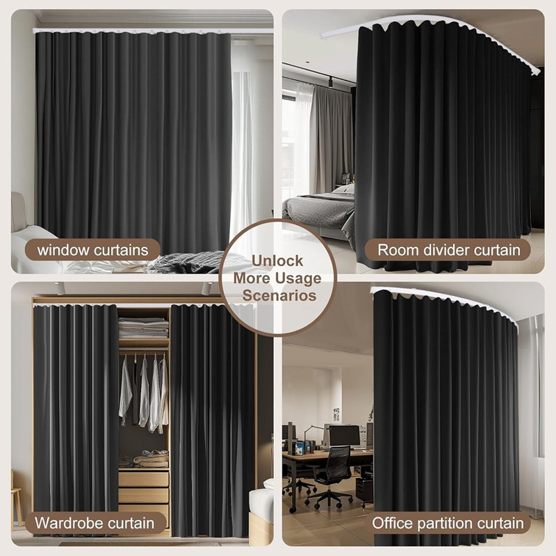 Ensemble de rideau occultant avec rail de plafond flexible pliable - Rideau d'intimité avec rail de plafond blanc