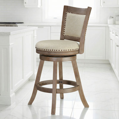 Dorrell Swivel Upholstered Linen Counter Stool with Solid Wood Frame
