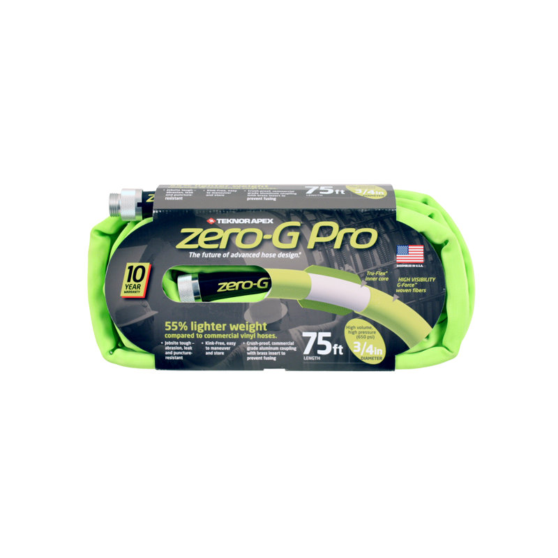 zéro-G Pro, 4300-75, tuyau d'arrosage léger, ultra flexible, durable et résistant aux plis, 3/4 po x 75 pi, vert
