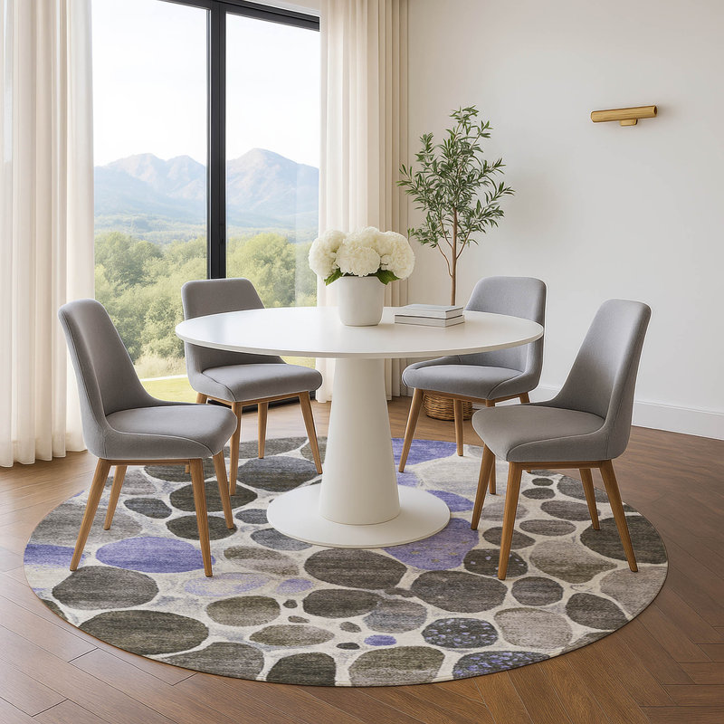 Premium Machine Washable Geometric Rug, Round 8'