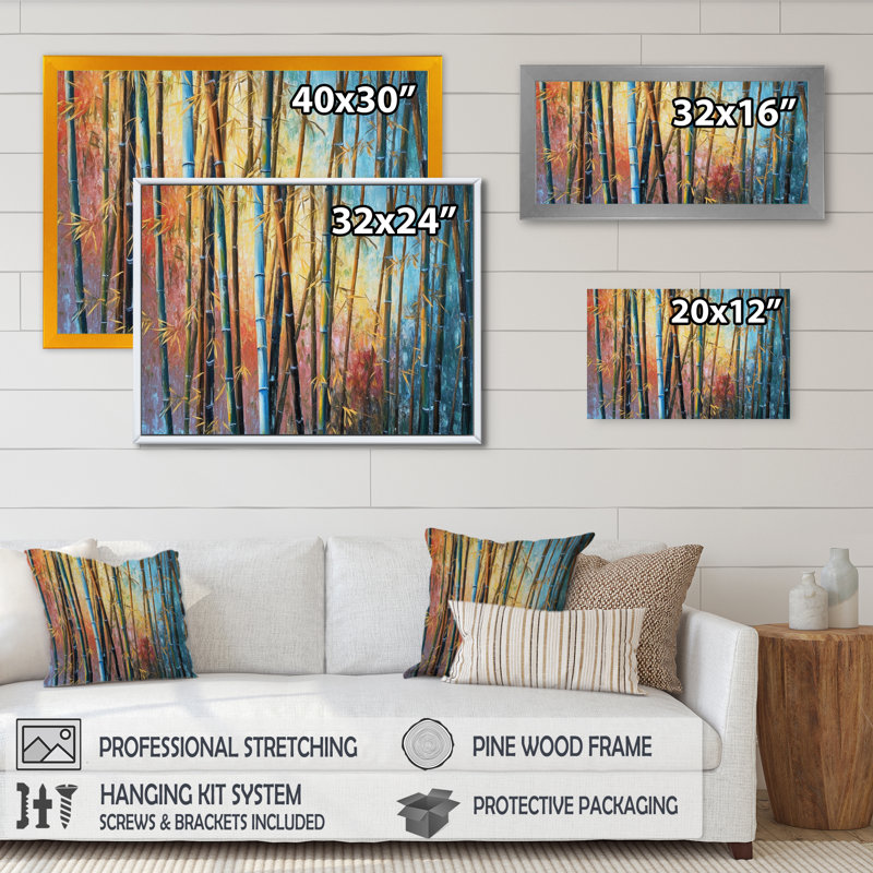 Impression sur toile Highcliffe Brown Floral Bamboo Oasis III, Cadre photo noir, H 12 po x l 20 po x P 1 po