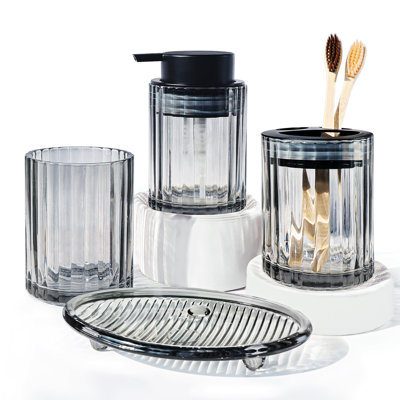 Bathroom Accessories Set, 4 Pcs Glass Bathroom Accessories Sets Complete W/Soap Dispenser, Soap Dish ,Toothbrush Holder,Tumbler, Bathroom Decor, Gift For Home Apartment ()