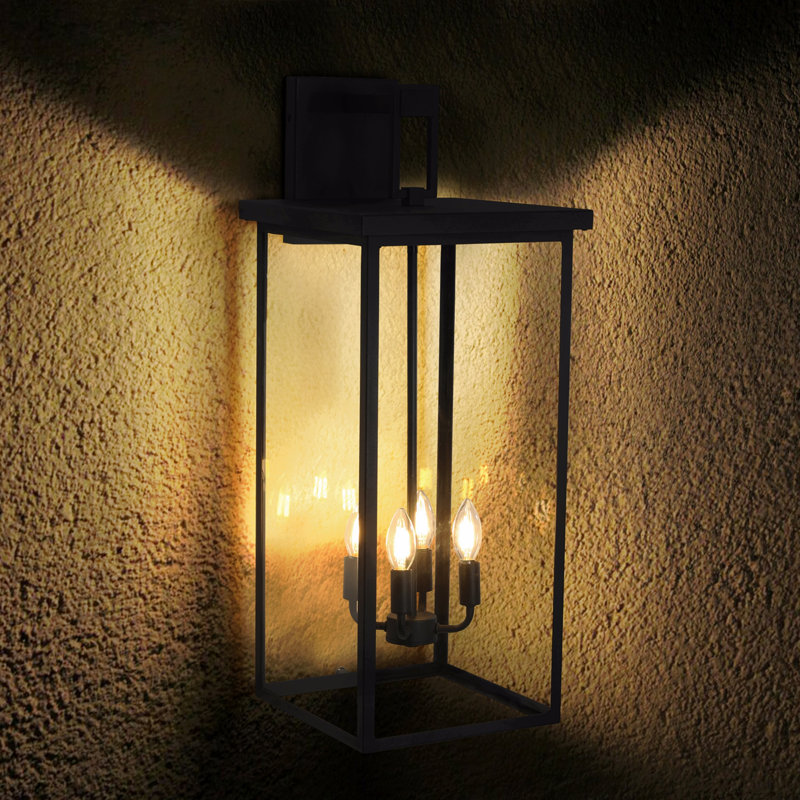 30 po (H) 1 lumière murale d'extérieur noire 4 lumières, appliques murales résistantes aux intempéries pour porche, jardin, patio (sans ampoules)