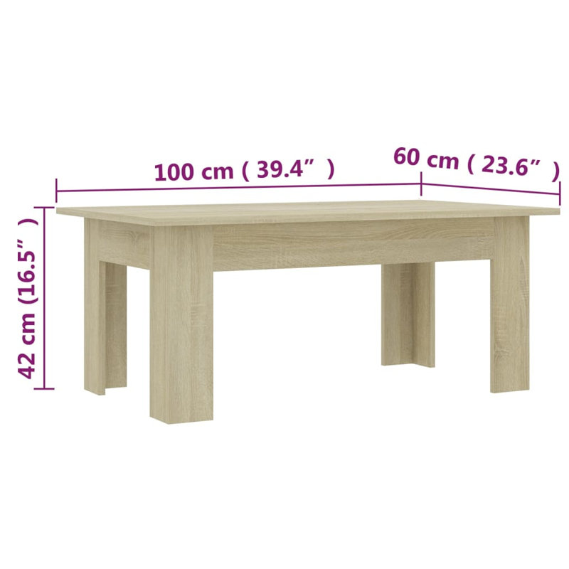 Abraar Engineered wood Four Leg Single Coffee Table, Sonoma Oak