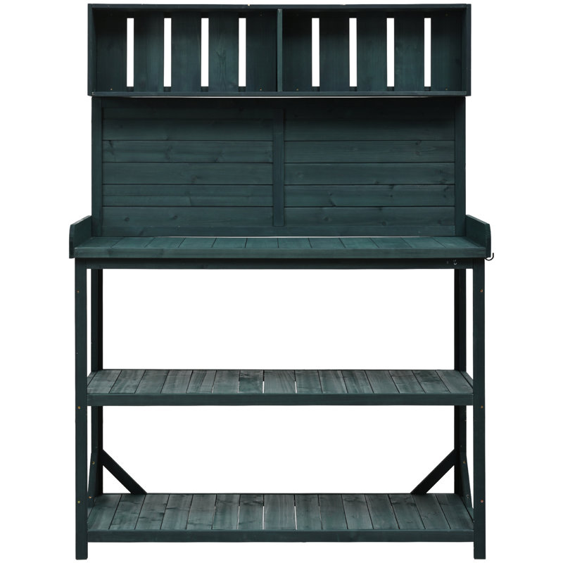Table de rempotage d'extérieur en bois massif avec 4 espaces de rangement et un banc en bois rustique Forest