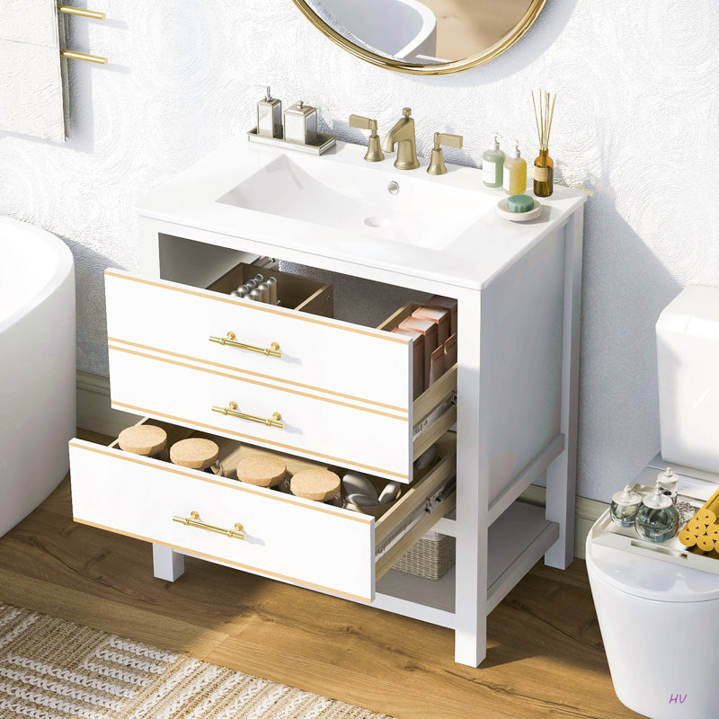 Armoire de meuble-lavabo moderne 30 po avec deux tiroirs