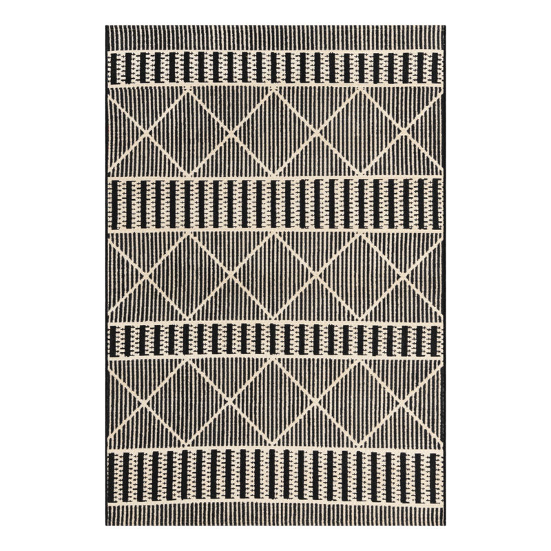 Black Dalyan Indoor/Outdoor Trellis Rug, Rectangle 4' x 6'