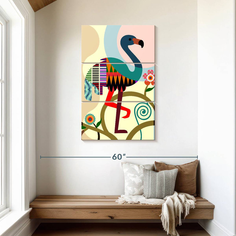 Motif flamant rose Brampt, H 45 po x l 28 po