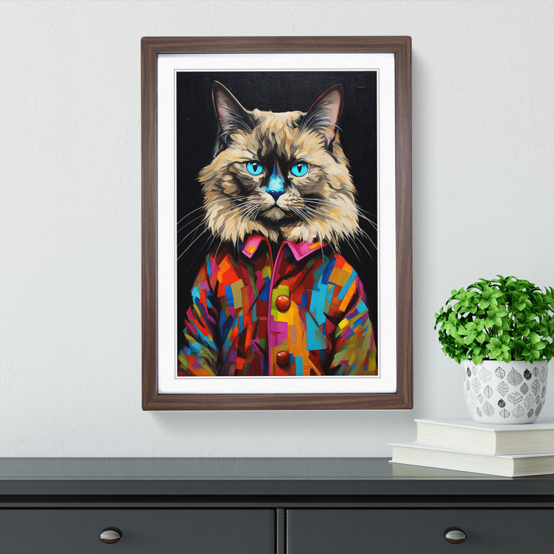 Ragdoll Cat Modern No.2 - Single Picture Frame Print on Wood, Walnut , 34cm H x 25cm W x 2cm D