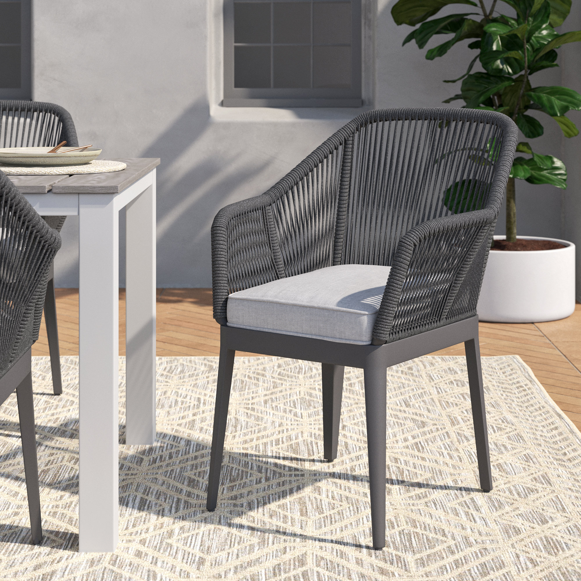 Zelie Patio Dining Armchair with Cushions, Echo Ash Sunbrella®