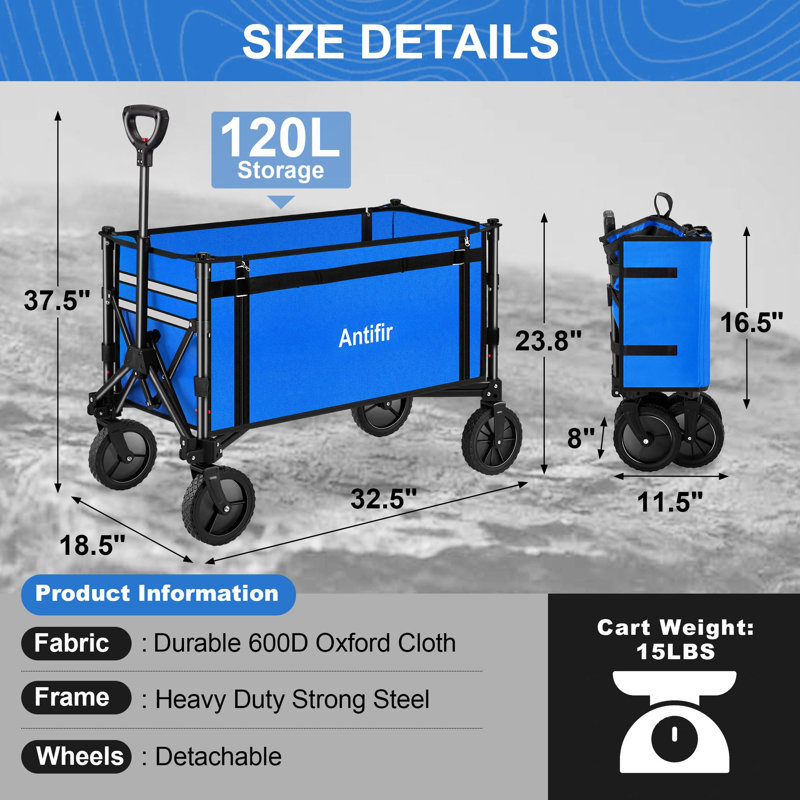 Chariot de chariot pliable avec roues tout-terrain, Bleu