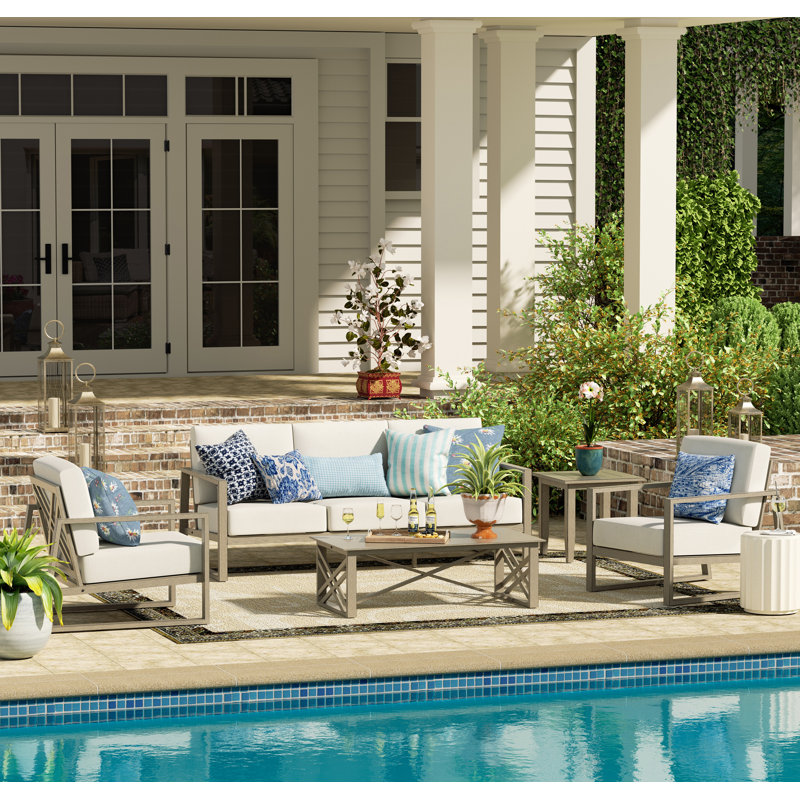 Hamarto 5 Pieces Aluminum Patio Conversation Sofa Seating Group With Cushions For 5 Person