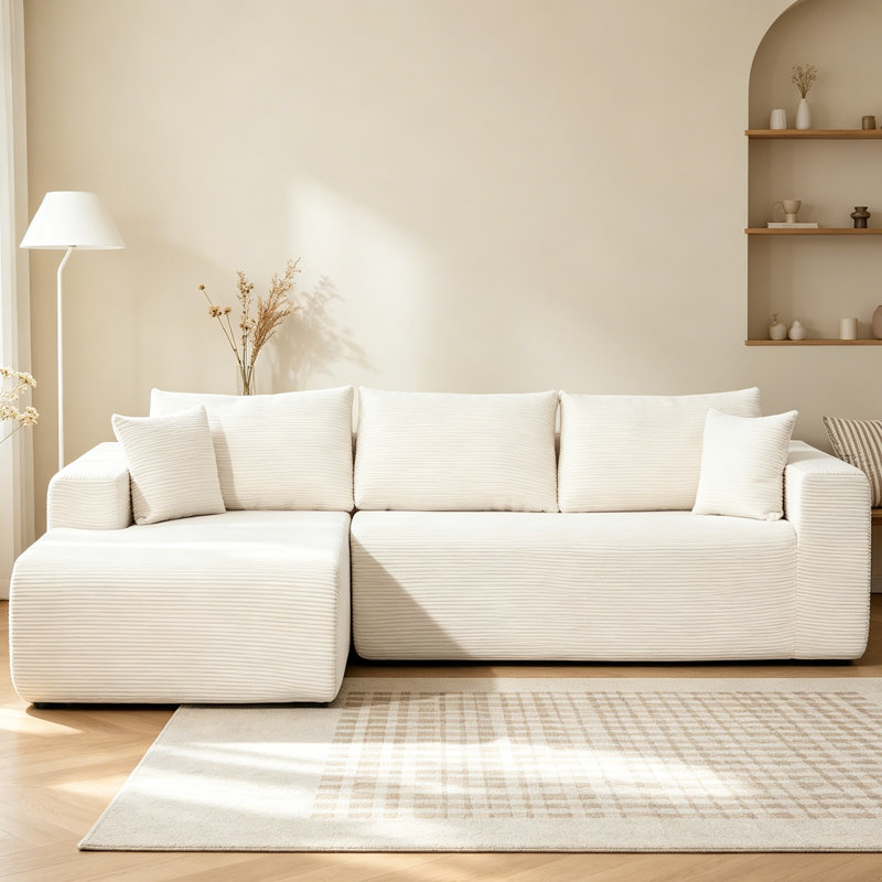 Canapé modulaire avec méridienne en L 108 po Cottle, Velours côtelé beige, Orienté à gauche (vu de face)