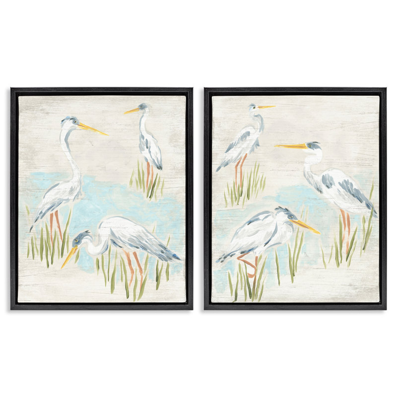«Cranes in Marsh Pond», ensemble de 2 toiles flottantes encadrées par June Erica Vess, H 21 po x l 17 po
