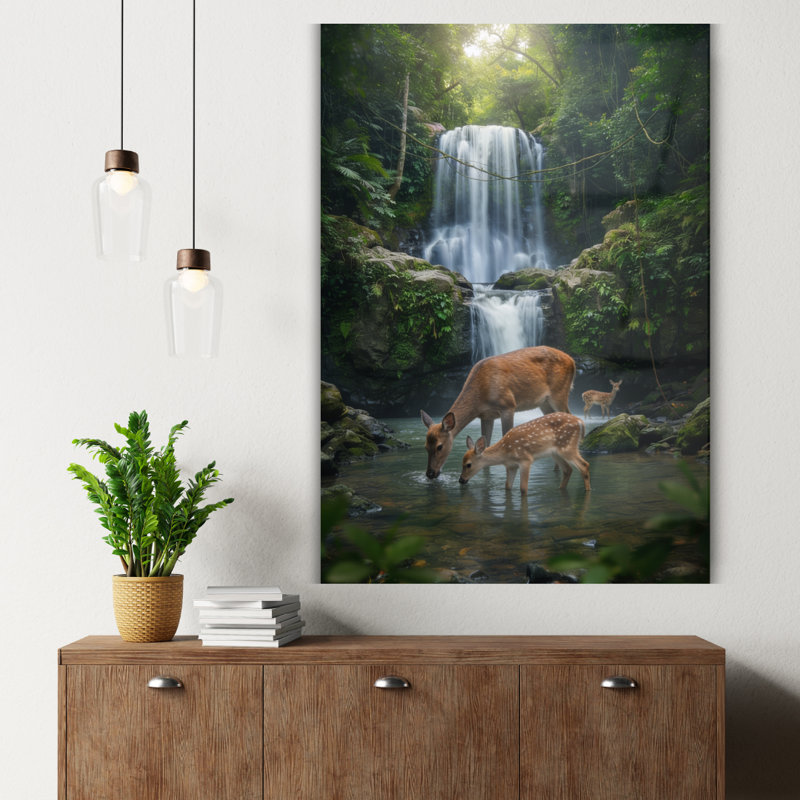 Art mural en verre trempé forêt cascade, H 36 po x l 24 po