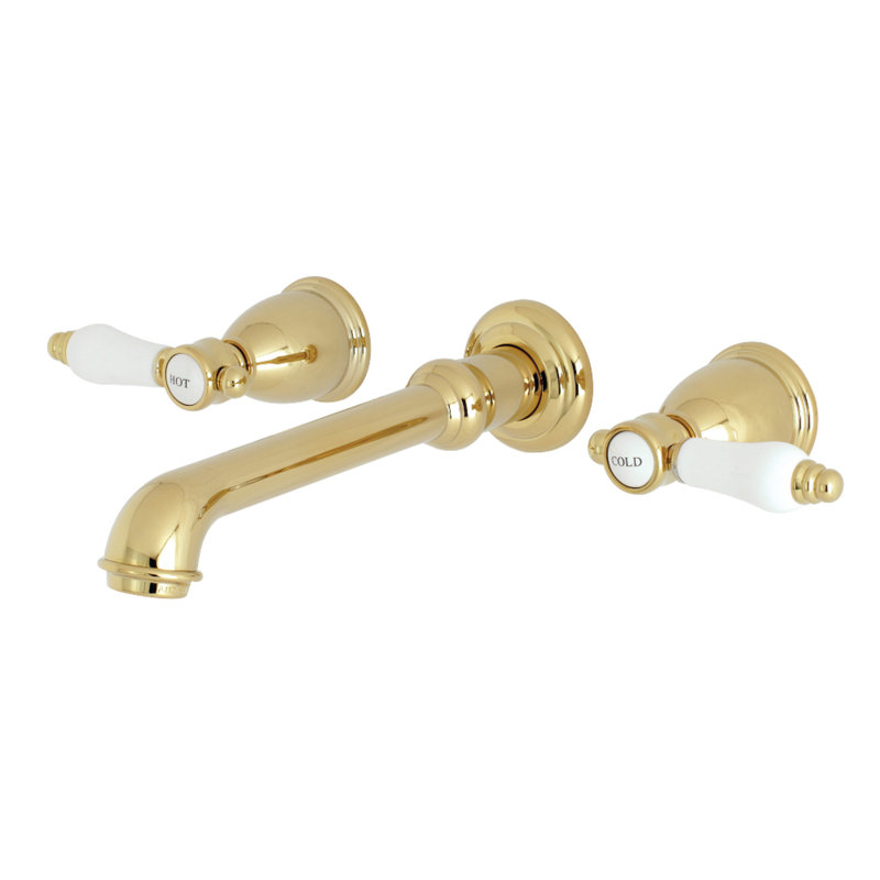 Kingston Brass Bel-Air Two-Handle 3-Hole Wall Mount Bathroom Faucet, Polished Brass