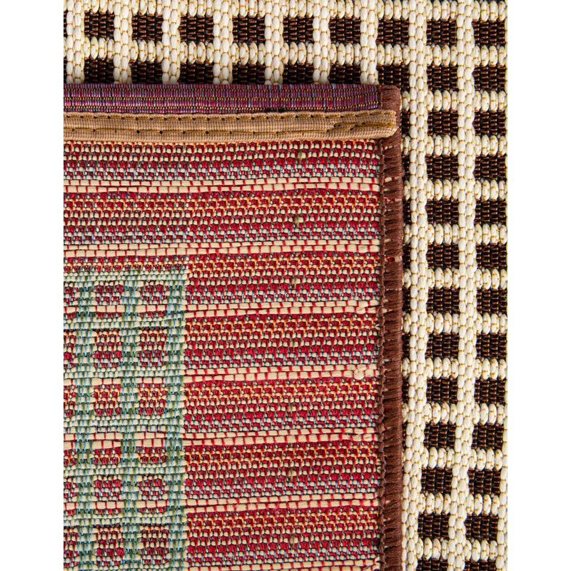 Tapis brun / beige en polypropylène tissé à la machine à motif géométrique Gourlie, Rectangle 5 pi 1 po x 8 pi