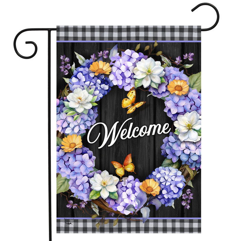 Drapeau de jardin couronne d'hortensias