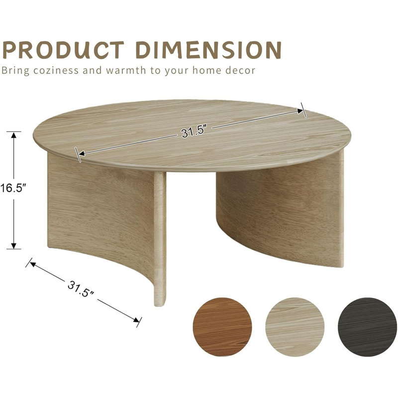 Table basse ronde de 31,5 po avec base courbée, Natural