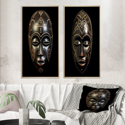 " Ethnical Traditional African Mask I " 2 - Pieces
