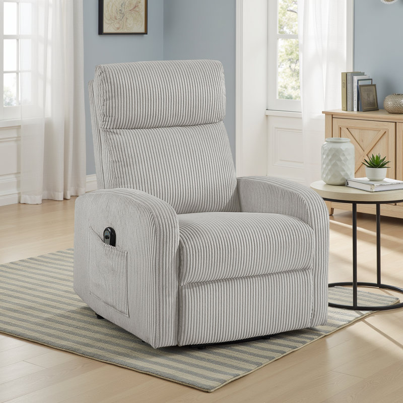  Yailem 28.5" Modern & Contemporary Corduroy Fabric Power Lift Chair with Gentle Lift Motion & Armrest Magazine Pocket, Gray