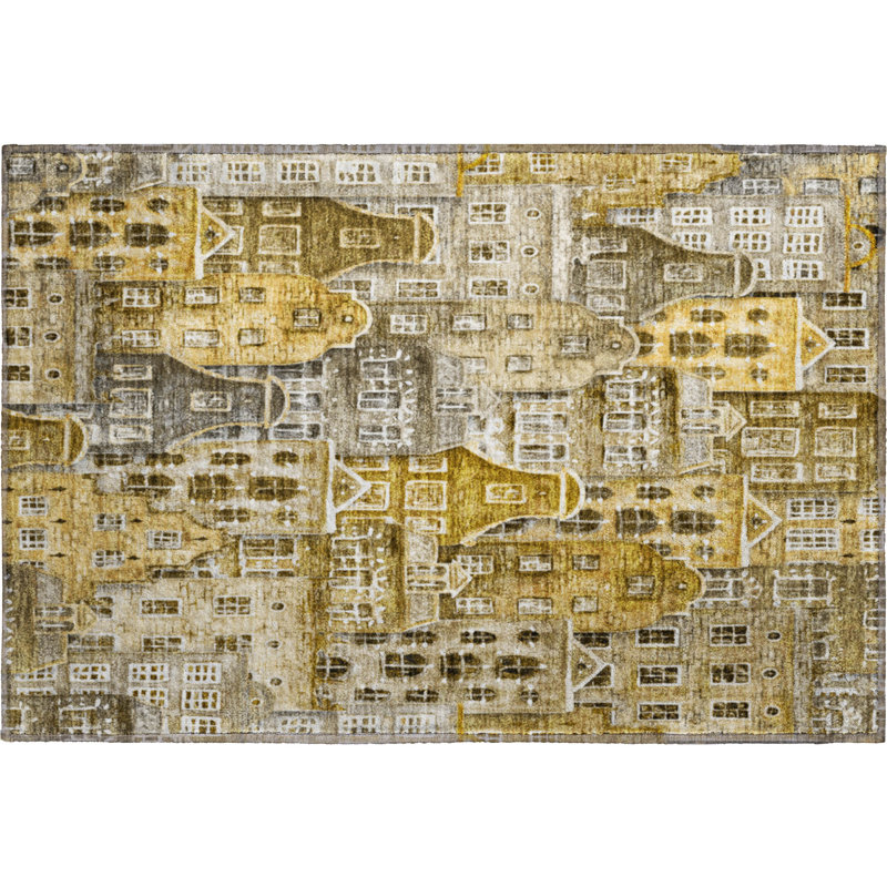 Premium Machine Washable Cerrito AMF600 Brown Rug, Rectangle 1'8" x 2'6"