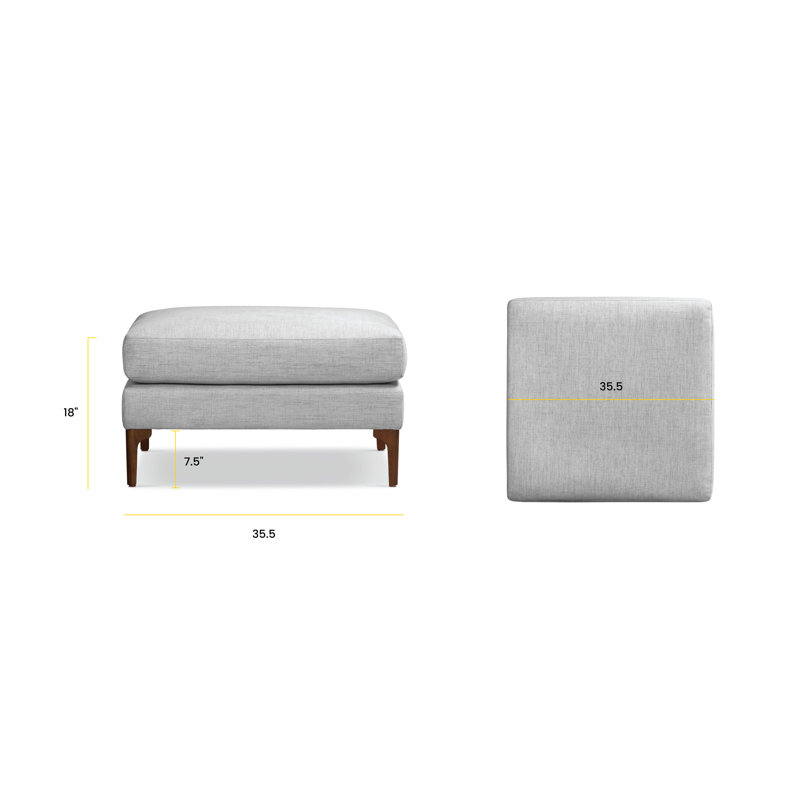 Seashell Gray Upholstered Ottoman with Wooden Legs