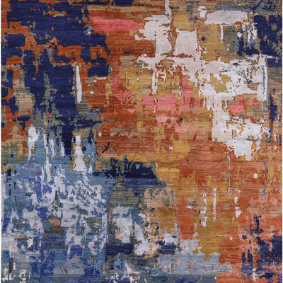 Tapis abstrait bleu / rouge / beige Burnettsville
