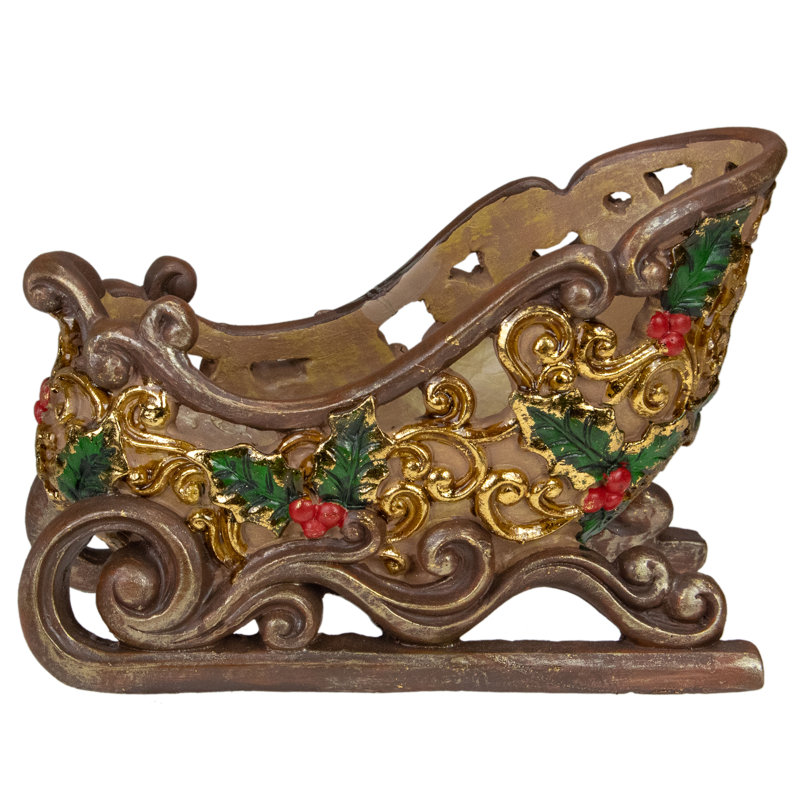 Décoration de Noël en forme de traîneau brun et doré 8,75 po