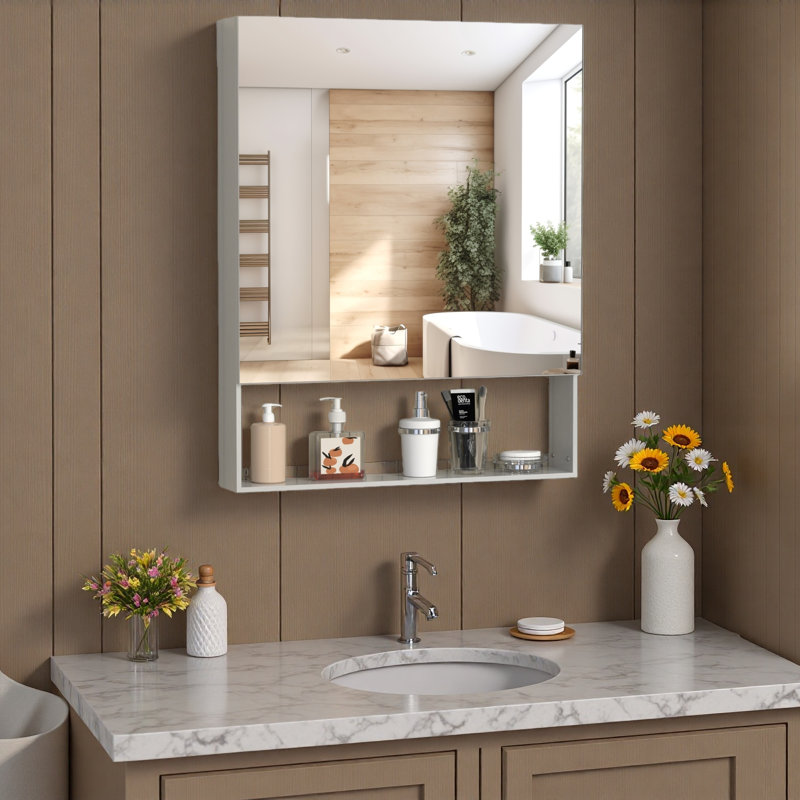 Armoire à pharmacie avec miroir pour salle de bain, miroir de salle de bain mural avec rangement, tablettes réglables