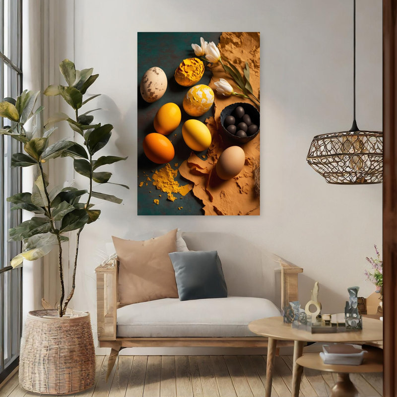 Harmonie des œufs et des pétales - Affiche murale contemporaine de tulipe, H 48 po x l 32 po