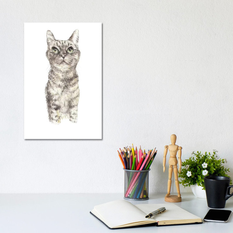 Concentrating Tabby by Wandering Laur - Wrapped Canvas Painting, 20.32 cm H x 30.48 cm W