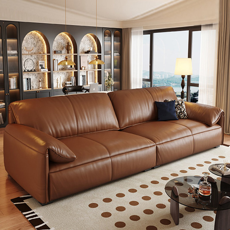 Canapé modulaire en cuir véritable caramel, H 30,71 po x l 86,61 po x P 38,58 po, Caramel