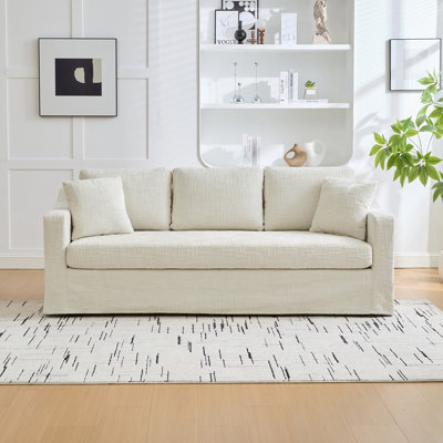 83.86" wide modern casual sofa, chenille fabric, deep seat, three-seater, with removable upholstery cover, suitable for living room, bedroom, apartment