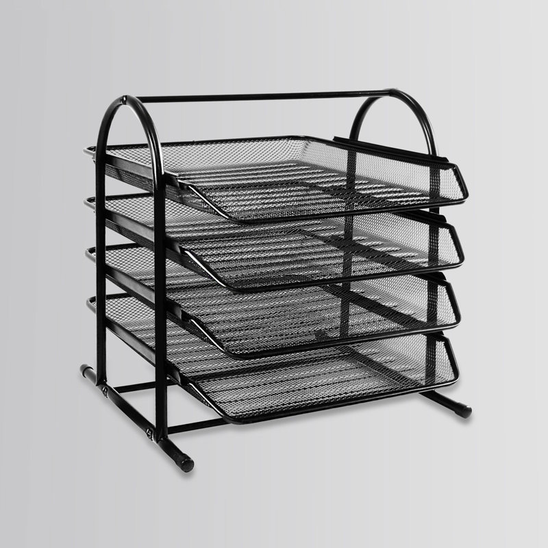 4 Tier Metal Mesh File Organizer, Sliding Tray Desktop Document Holder