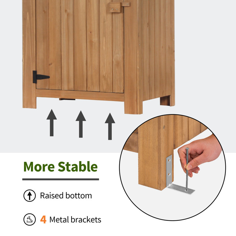 Natural Fir Wood Outdoor Storage Cabinet with Shelves and Door