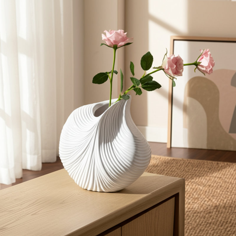 Vase en poterie avec détails texturés Karly, H 10 po x l 10 po x P 5 po