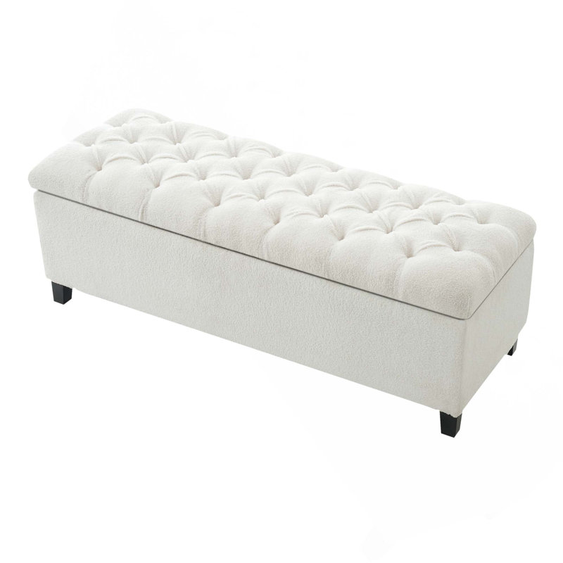 Multi-Functional Ottoman Bench With Smart Pressure Hinges And Ample Storage Solution For Tidy Spaces, White