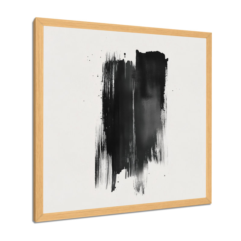 Minimaliste noir et blanc - Méditation au coup de pinceau II - Tableau abstrait minimaliste encadré, H 30 po x l 30 po