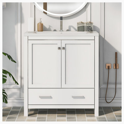 Meuble-lavabo simple autoportant de 18 po avec plateau en céramique Aulley