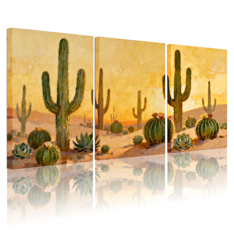 Cactus, paysage désertique avec cactus et plantes grasses, ensemble de 3 impressions sur toile, H 36 po x l 72 po