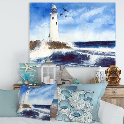 " Lighthouse On The Rocky Island With Seagulls " Painting Print