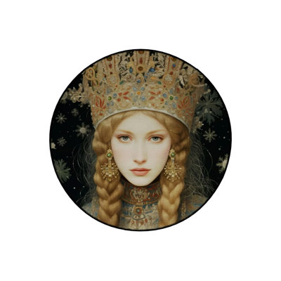 Crowned Braided Haired Woman Patterned Woven  Hal