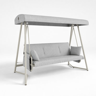 Balancelle suspendue 3 en 1 pour terrasse avec auvent inclinable à 45°, chaise longue d'extérieur 3 places supportant jusqu'à 272 kg, balancelle imperméable et antirouille avec coussins en mousse moelleuse et suspension silencieuse