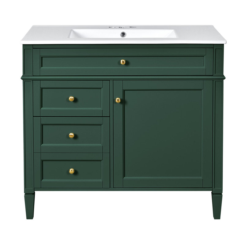 Meuble-lavabo 36 po avec lavabo supérieur, Vert, Doré