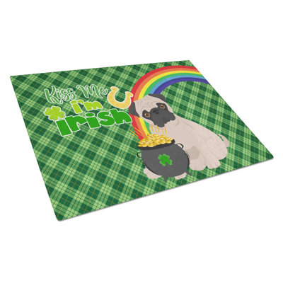 Planche à découper en verre trempé de la Saint-Patrick Fawn Pug