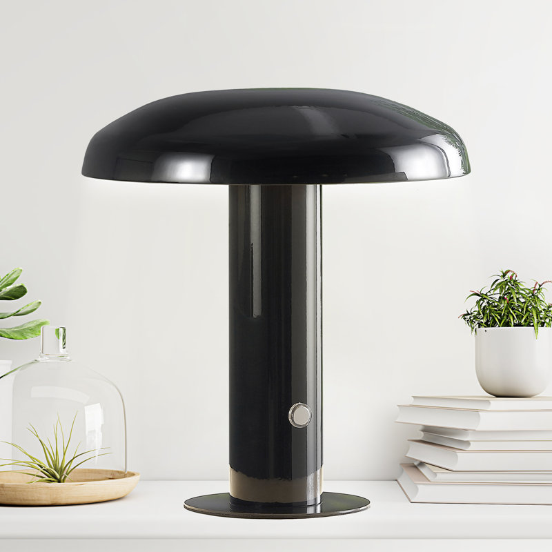 Writzer 11" Contemporary Bohemian Rechargeable/Cordless Dimmable Integrated LED Mushroom Table Lamp, Black