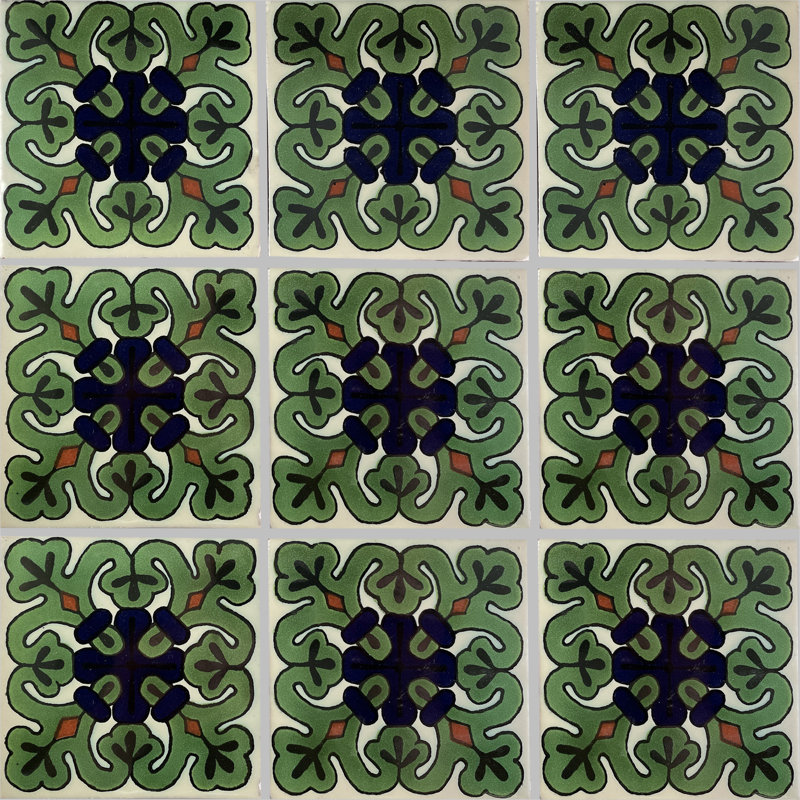 4,2 po x 4,2 po 9 pièces TalaMex Loreto carreau d'argile mexicain dosseret fait à la main Talavera mosaïque