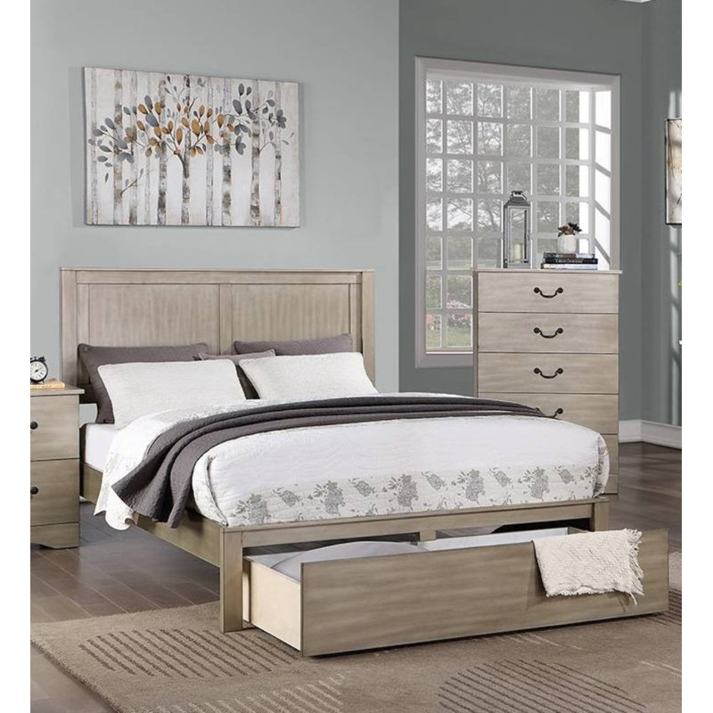 California King Panel Bed 1-Piece Antique Silver 89" W x 79" H MDF / Pine / Plywood